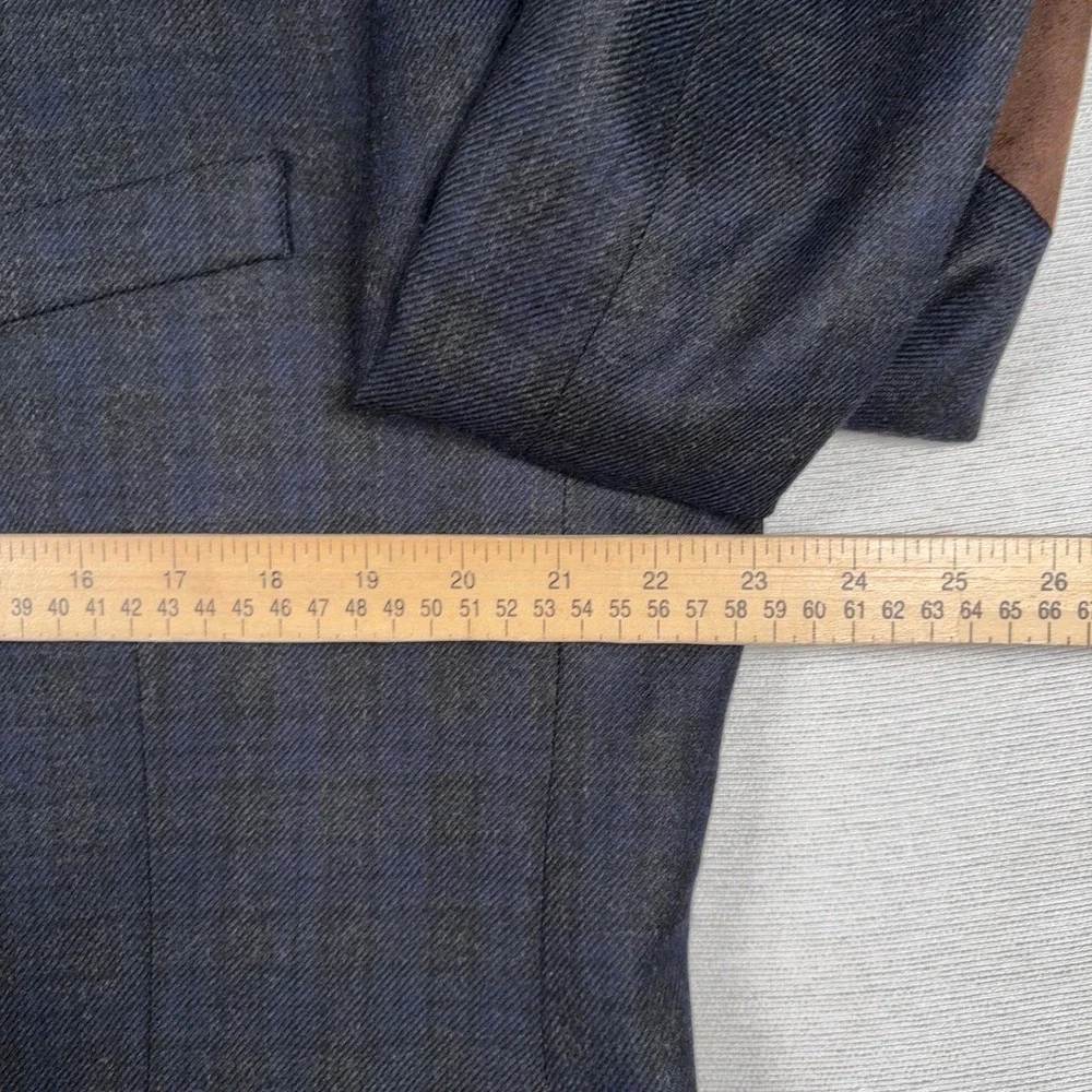 Lauren Ralph Lauren Plaid Wool Elbow Patch Blazer Mens Size 44R Navy Black